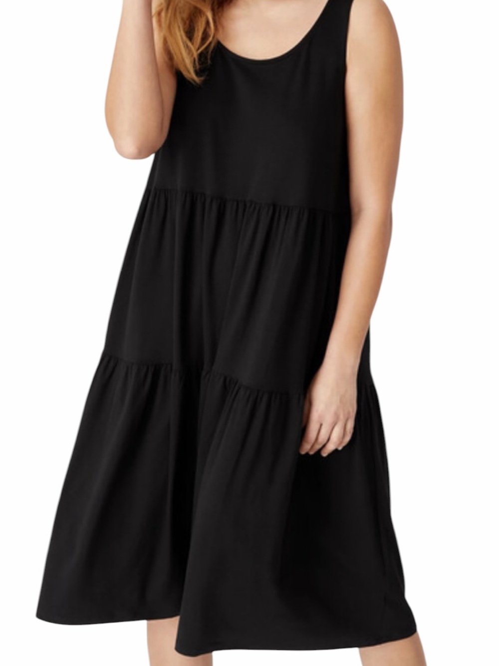 Eileen Fisher Black Linen Sleeveless Tiered Shift Dress L